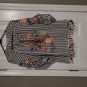 See and be seen  stripes Embroidered  Blause